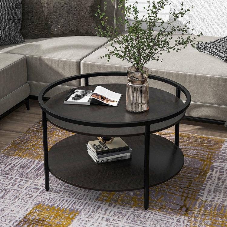 A Modern MDF Double-layer Round Coffee Table with Sink Top in a living room.