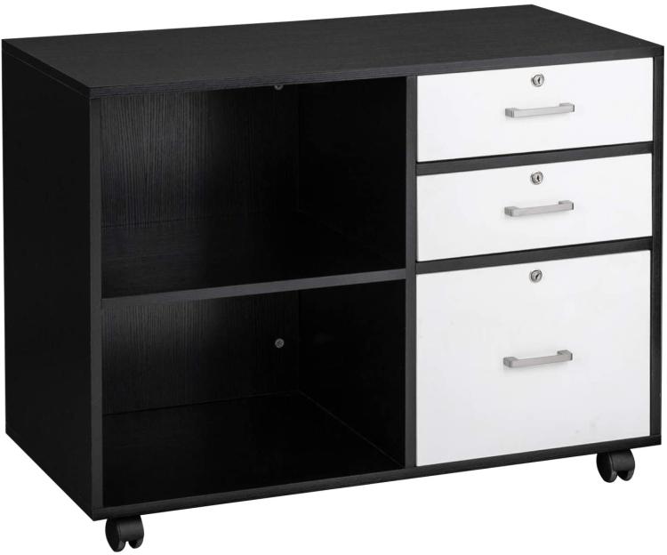 A ModernMazing Wood Office File Cabinet, Size: 35.5x15.7x26 inch on wheels.
