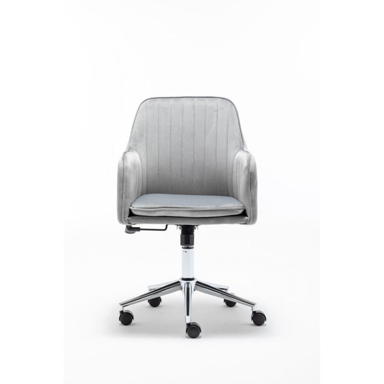 A Velvet fabric Home Office Desk Chair with Metal Base Modern Adjustable Swivel on a white background.