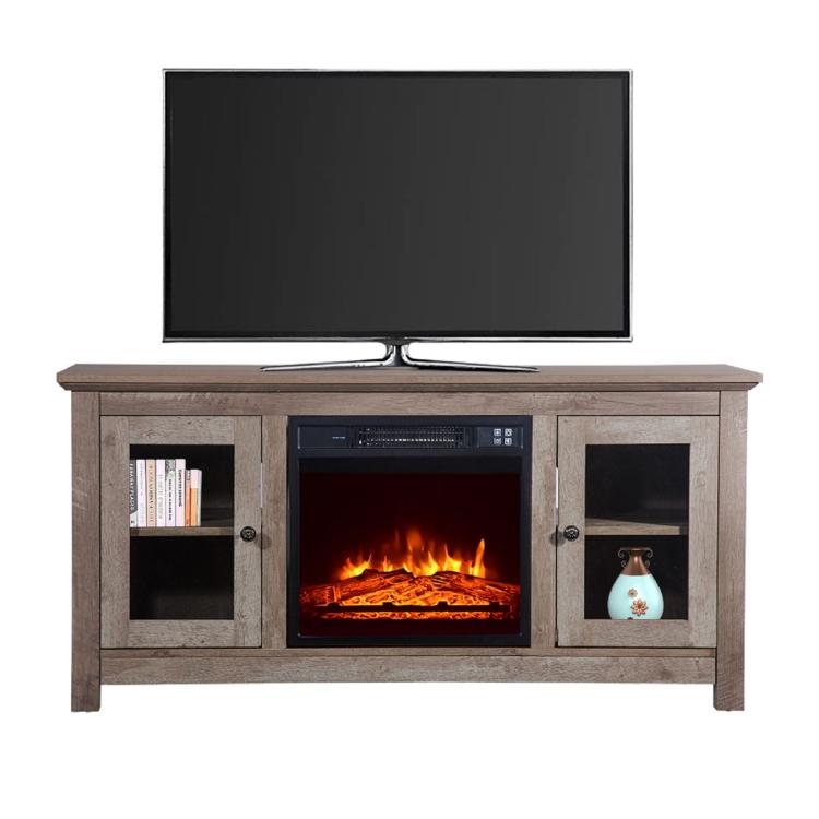 A ZOKOP SF03-18G HA114-51 1400W 51 inch Log Cyan Fireplace TV Cabinet with glass doors and made by ModernMazing.