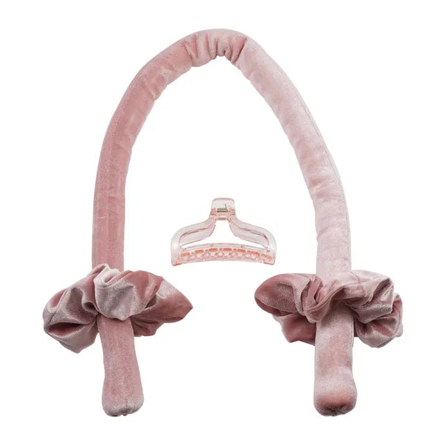 A woman's hair with salon-quality curls and the Velvet Dream Heatless Hair Curler tiara.