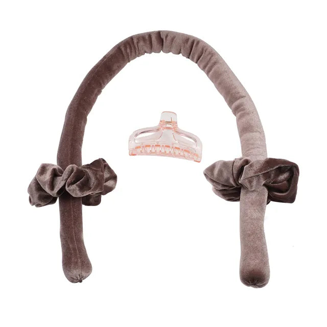 A woman's hair with salon-quality curls and the Velvet Dream Heatless Hair Curler tiara.