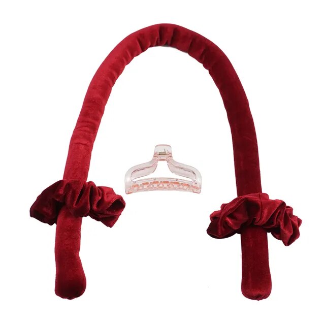 A woman's hair with salon-quality curls and the Velvet Dream Heatless Hair Curler tiara.