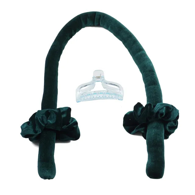 A woman's hair with salon-quality curls and the Velvet Dream Heatless Hair Curler tiara.