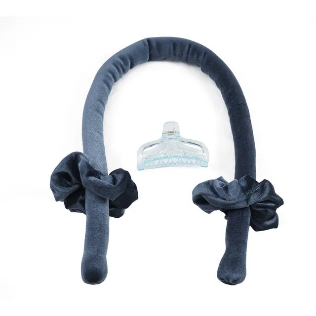 A woman's hair with salon-quality curls and the Velvet Dream Heatless Hair Curler tiara.