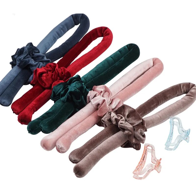 A woman's hair with salon-quality curls and the Velvet Dream Heatless Hair Curler tiara.