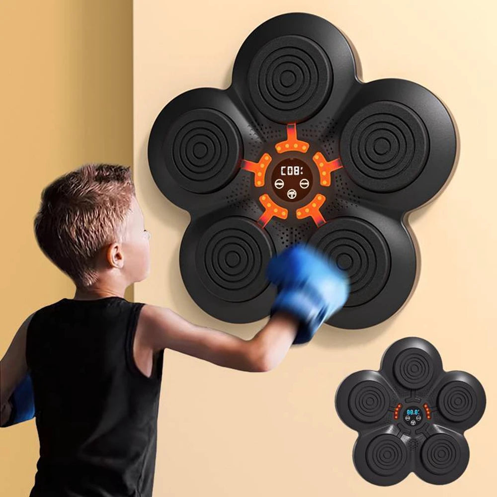 A Smart Music Boxing Machine Wall Target LED Lighted Sandbag Relaxing Reaction Training Target for Boxing Sports Agility Reaction with a flower on it.