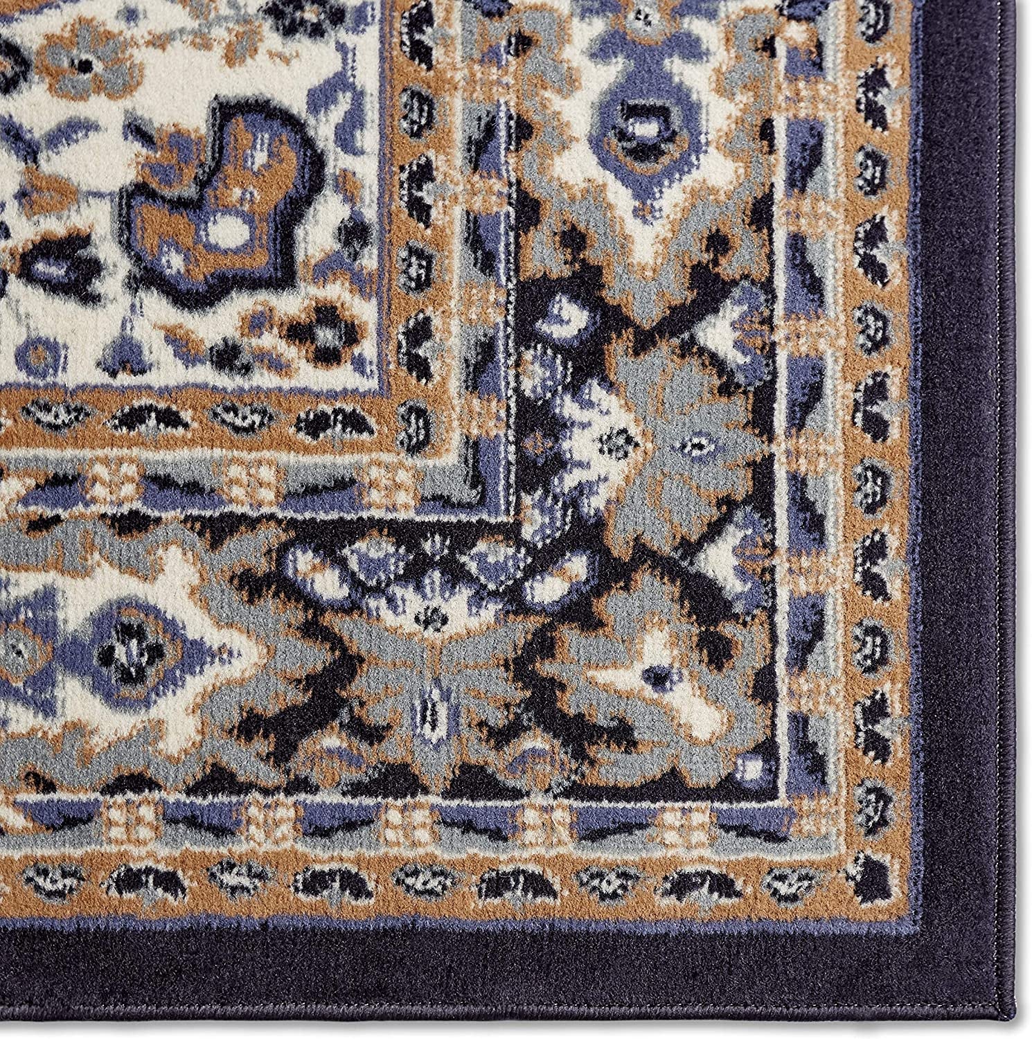 Premium Sakarya Traditional Medallion Border Area Rug, Navy Blue, 21"X35" Rectangle