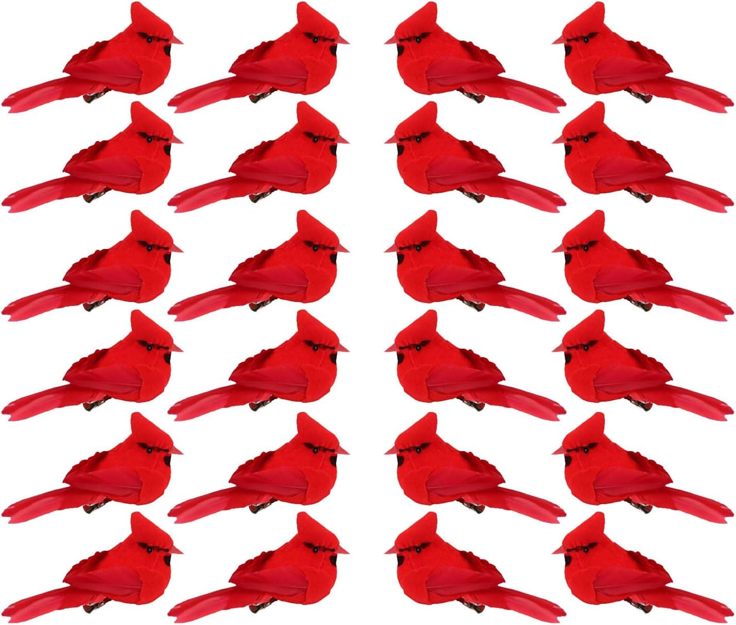 24 Pcs Cardinals, Artificial Red Cardinal Birds, Clip on Christmas Red Cardinal Ornaments for Christmas Tree Decorations, Wreath, Centerpiece and Crafts - 3.5"-3.9" Long