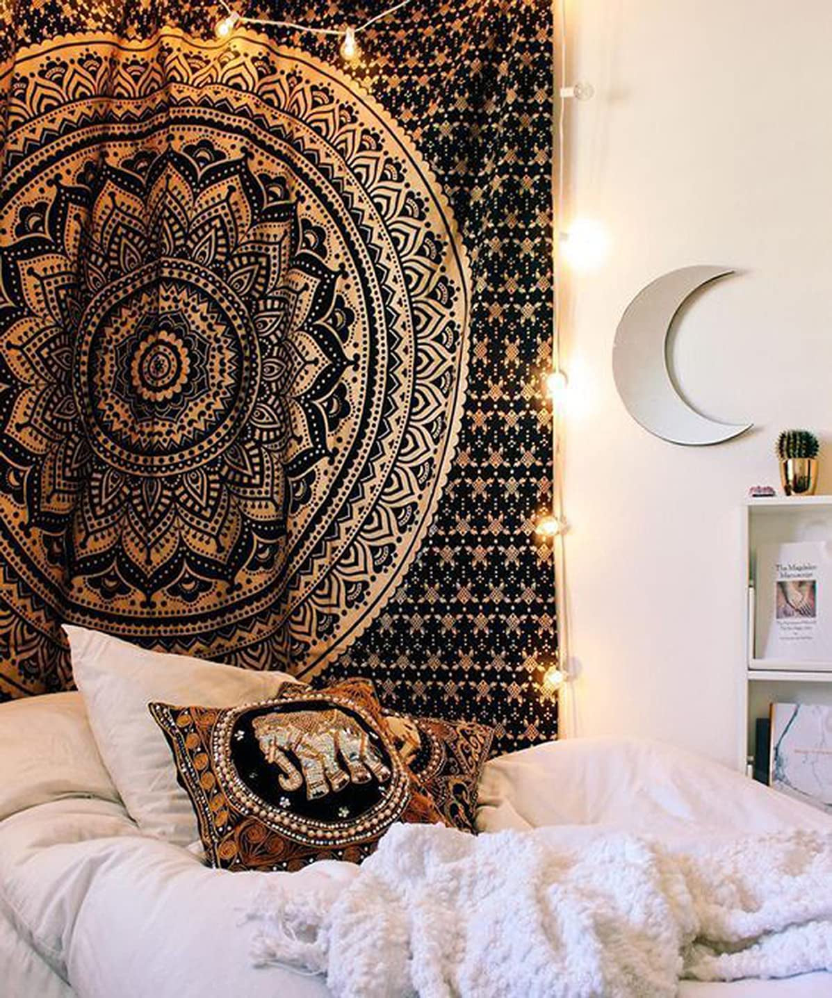 Top Selling Original Gold Mandala Ombre Tapestry Wall Hanging, Boho Bohemian Hippie Tapestries/Indian Cotton Dorm Decor Golden Twin Bedspread/Meditation Yoga Mat Rug 52X60 Inches