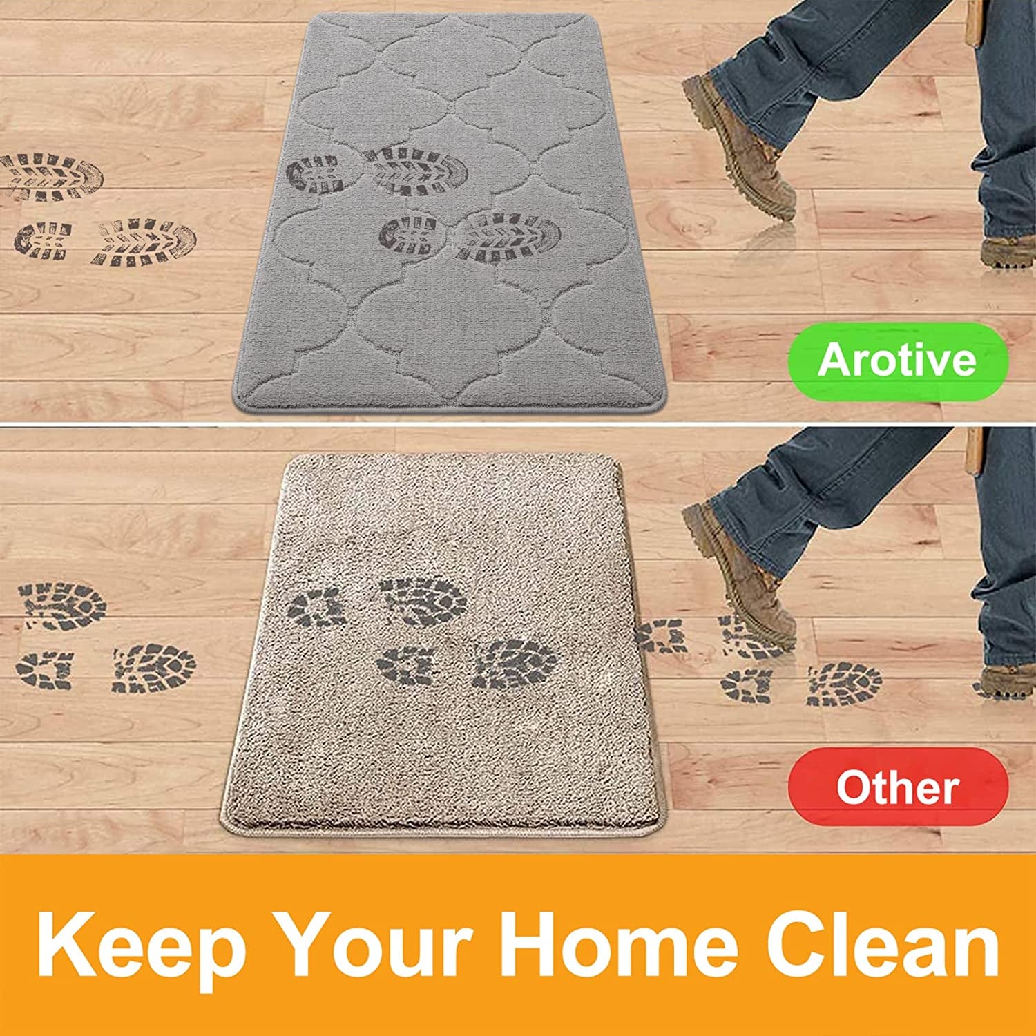 Door Mat, Indoor Mat, Non-Slip, Dirt Resist, Absorbent Entryway Doormat, Low-Profile inside Front Doormats for Entrance (32X20 Inches, Grey)