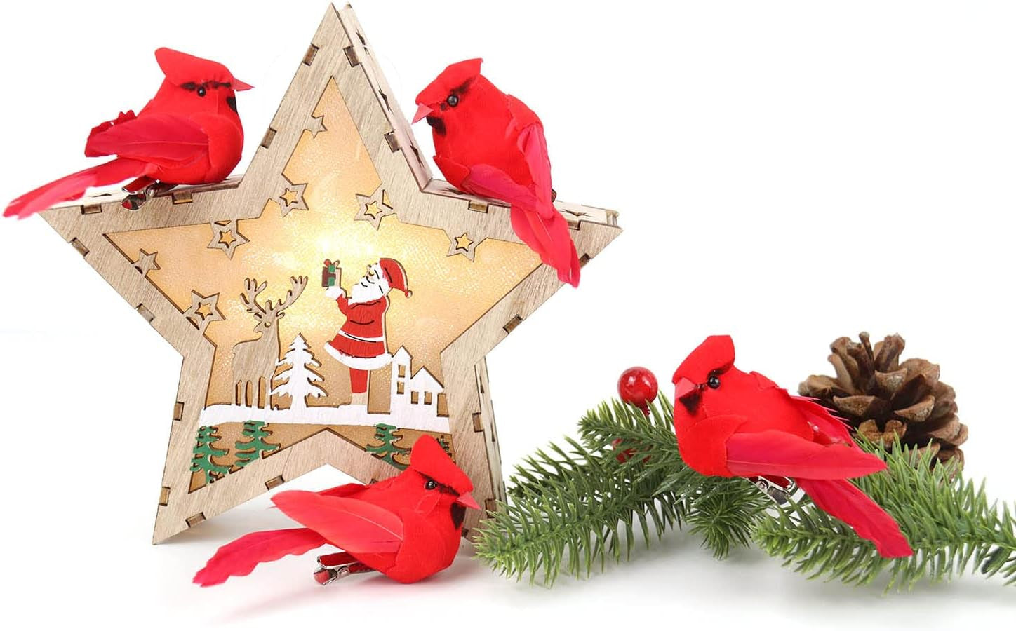 24 Pcs Cardinals, Artificial Red Cardinal Birds, Clip on Christmas Red Cardinal Ornaments for Christmas Tree Decorations, Wreath, Centerpiece and Crafts - 3.5"-3.9" Long