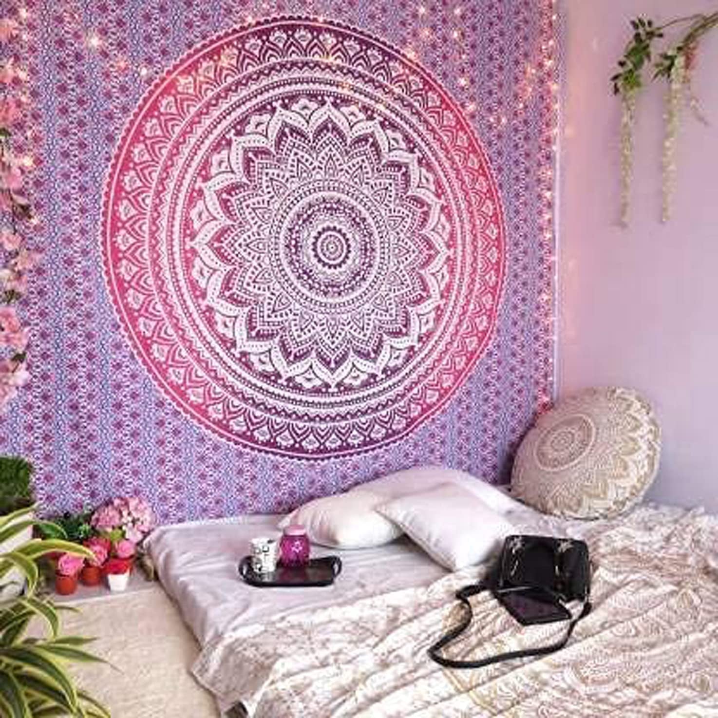 Top Selling Original Gold Mandala Ombre Tapestry Wall Hanging, Boho Bohemian Hippie Tapestries/Indian Cotton Dorm Decor Golden Twin Bedspread/Meditation Yoga Mat Rug 52X60 Inches