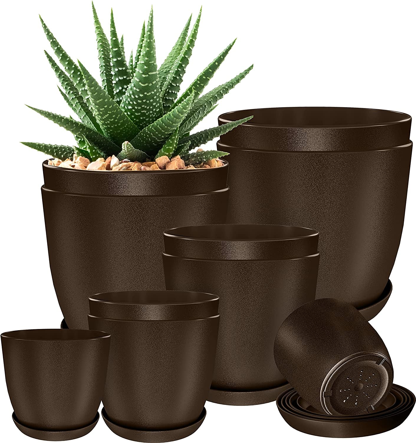 - Plant Pots Indoor with Drainage - 7/6.6/6/5.3/4.8 Inches Home Decor Flower Pots for Indoor Planter - Pack of 5 Plastic Planters for Indoor Plants, Cactus, Succulents Pot - White