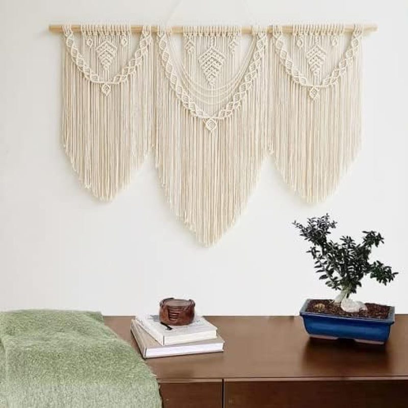 Large Macrame Wall Hanging - Boho Tapestry Macrame Wall Decor Art- Chic Bohemian Handmade Woven Tapestry Home Decoration for Bedroom Living Room Apartment Wedding Party - 43"X32" (Beige-Leaf)