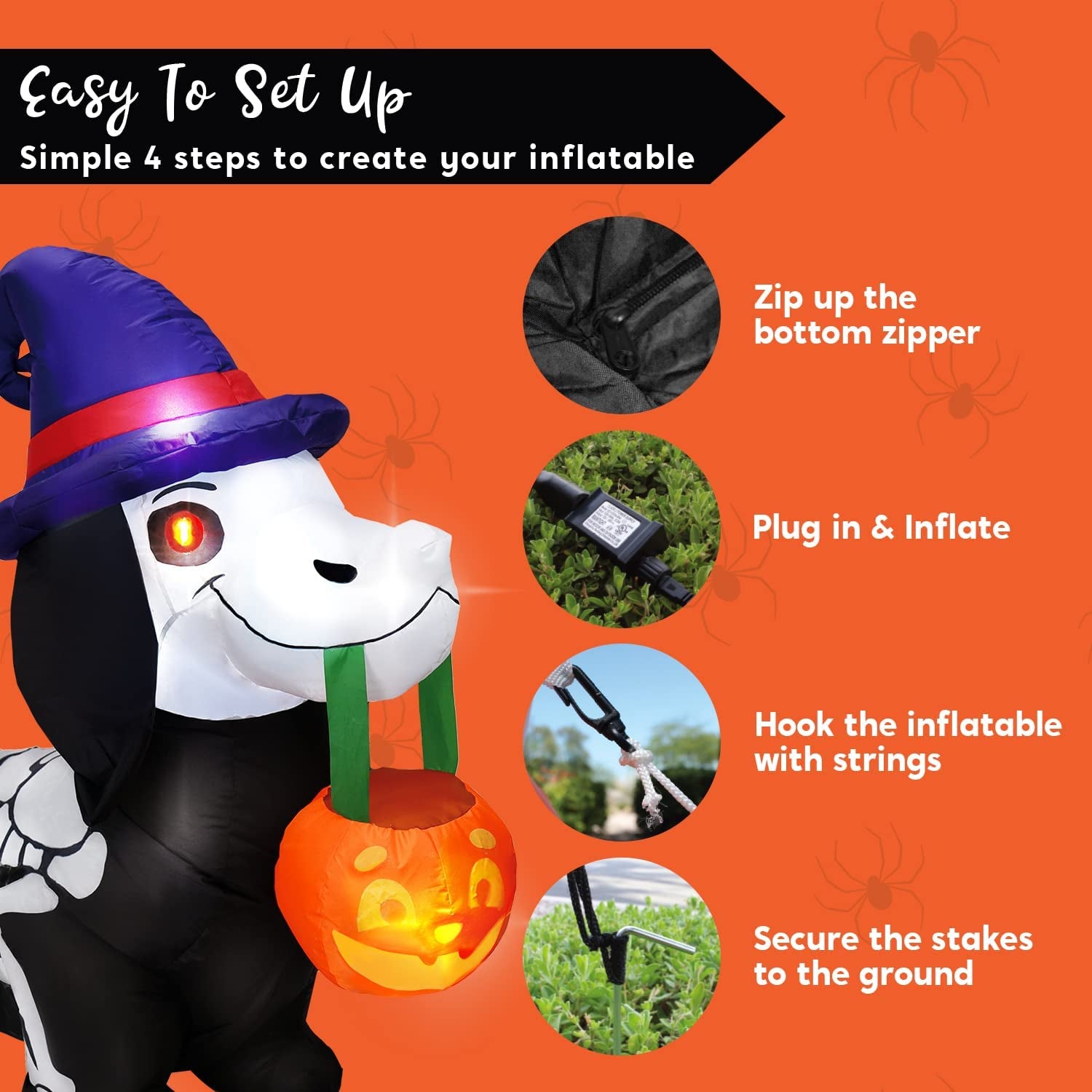 Joiedomi 5 FT Long Halloween Inflatable Skeleton Wiener Dog Inflatable Yard Decoration with Build-In Leds Blow up Inflatables Pumpkin for Halloween Party Indoor, Outdoor, Yard, Garden, Lawn Decoration