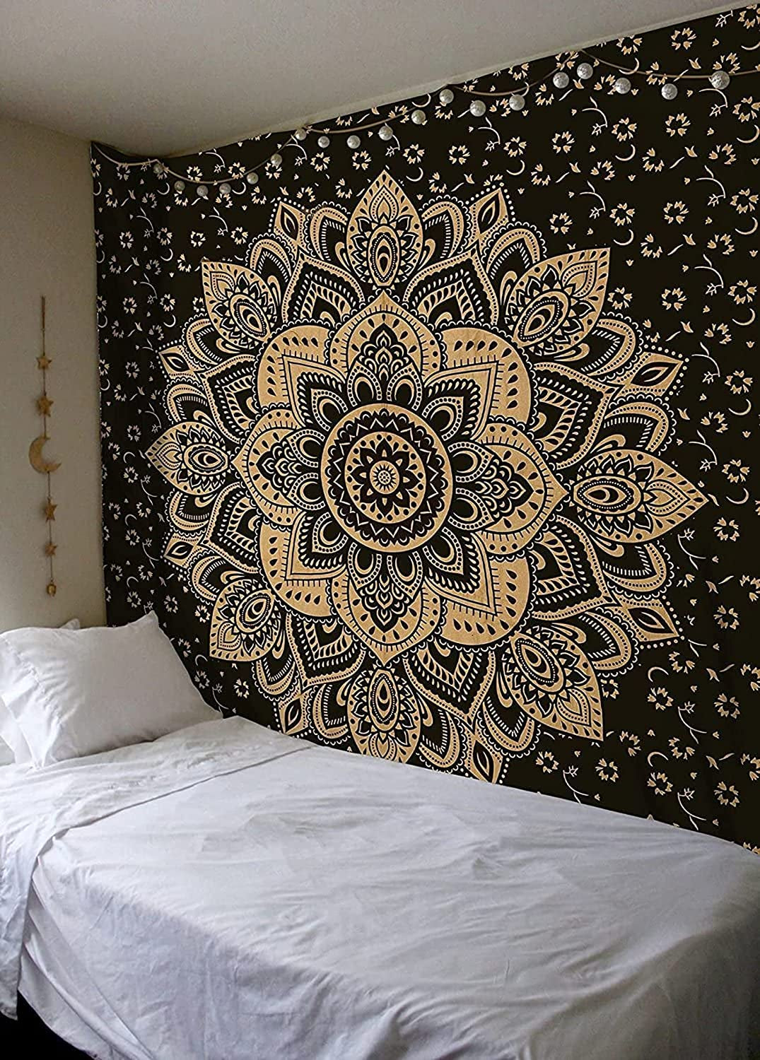 Top Selling Original Gold Mandala Ombre Tapestry Wall Hanging, Boho Bohemian Hippie Tapestries/Indian Cotton Dorm Decor Golden Twin Bedspread/Meditation Yoga Mat Rug 52X60 Inches