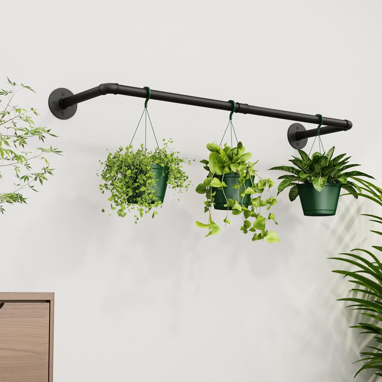 Hanging Planters for Indoor Plants Plant Hanger Indoor Hanging Plant Holder Black Metal Rod for Window Plant Shelves Ceiling Wall Mount Wall Decor for Living Room (Pot Chain&Plant Not Included)