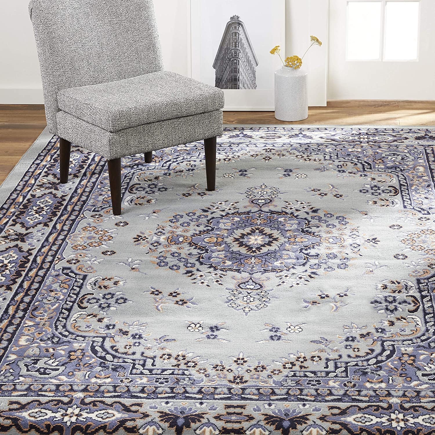 Premium Sakarya Traditional Medallion Border Area Rug, Navy Blue, 21"X35" Rectangle