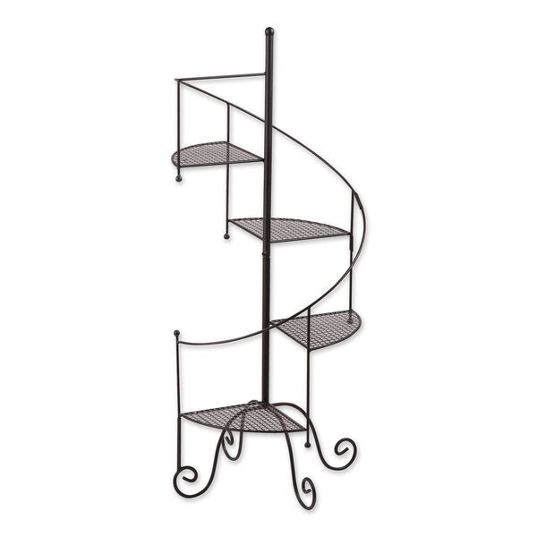 A Summerfield Terrace Iron Spiral Staircase Plant Stand with two shelves.