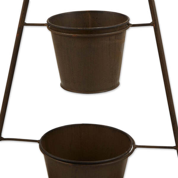 A Summerfield Terrace Metal Windmill Plant Stand with three pots and a windmill.