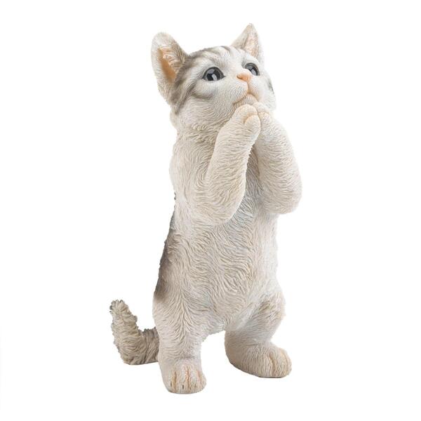 A Summerfield Terrace Pretty Please Cat Garden Figurine praying on a white background.