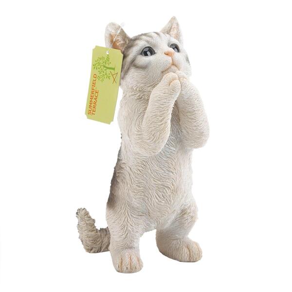 A Summerfield Terrace Pretty Please Cat Garden Figurine praying on a white background.