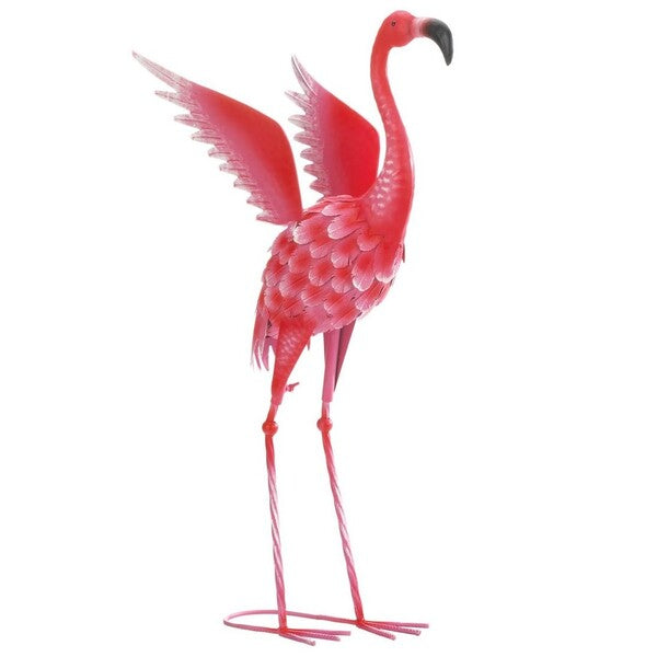 A Summerfield Terrace Flying Flamingo Metal Garden Decor Head Up - 27.5 inches standing on a white background.