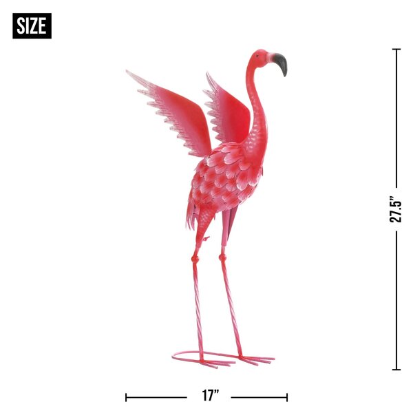 A Summerfield Terrace Flying Flamingo Metal Garden Decor Head Up - 27.5 inches standing on a white background.