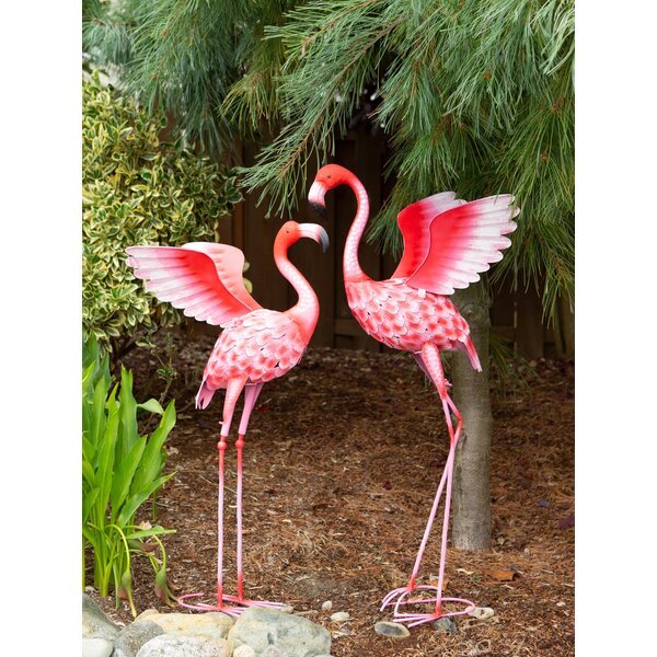 A Summerfield Terrace Flying Flamingo Metal Garden Decor Head Up - 27.5 inches standing on a white background.