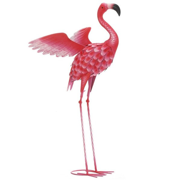 A Summerfield Terrace Flying Flamingo Metal Garden Decor - 34 inches standing on a white background.