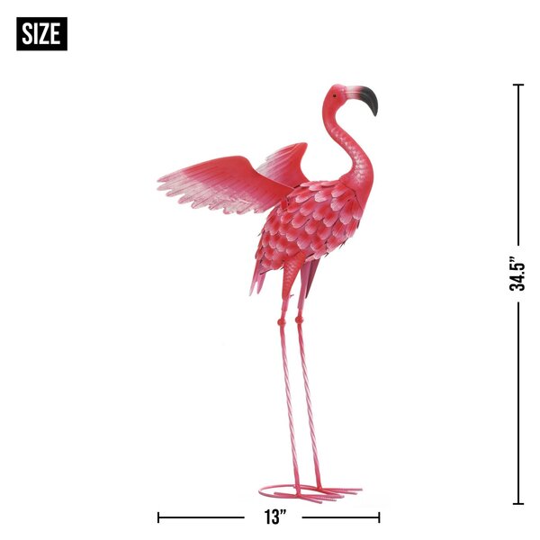 A Summerfield Terrace Flying Flamingo Metal Garden Decor - 34 inches standing on a white background.