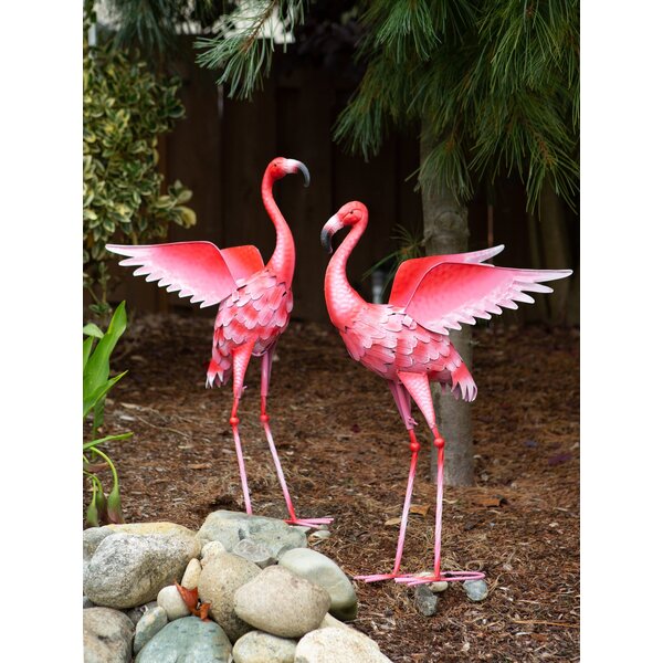 A Summerfield Terrace Flying Flamingo Metal Garden Decor - 34 inches standing on a white background.