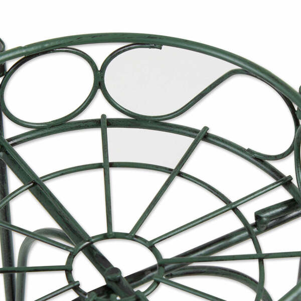 A Summerfield Terrace Scrolled Verdigris Two-Level Plant Stand with two tiers.