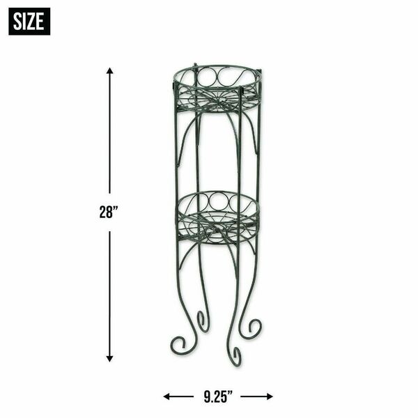 A Summerfield Terrace Scrolled Verdigris Two-Level Plant Stand with two tiers.