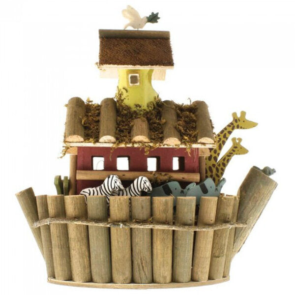 A Songbird Valley Noah's Ark Birdhouse with a giraffe in it.