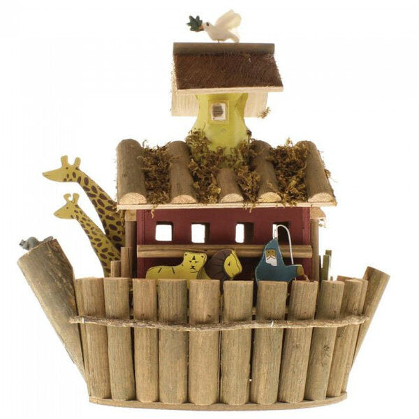 A Songbird Valley Noah's Ark Birdhouse with a giraffe in it.