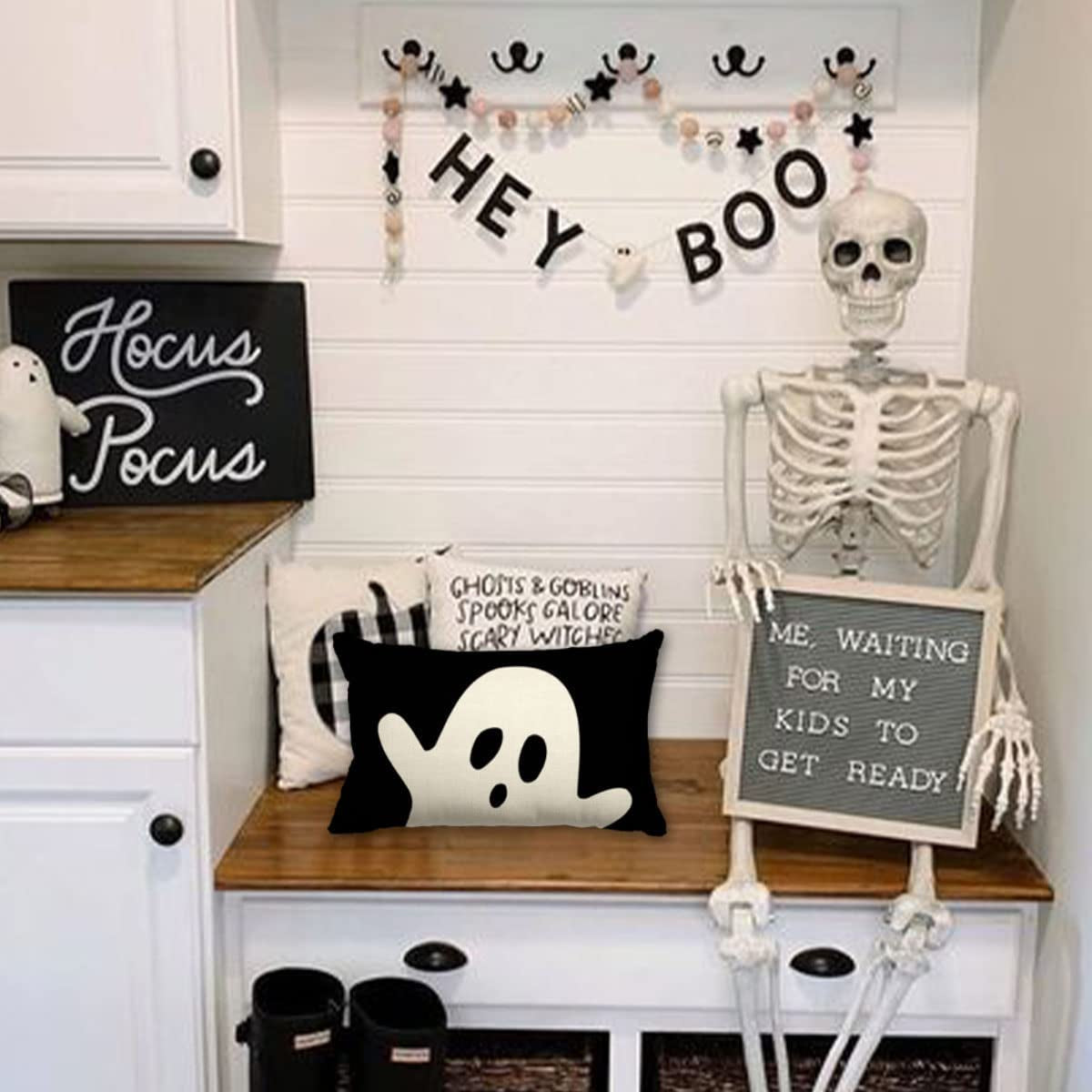 Halloween Pillow Cover 12X20 Set of 2 Ghost Halloween Lumbar Pillow Covers Decorations Outdoor Halloween Pillows Decorative for Halloween Home Decor for Sofa