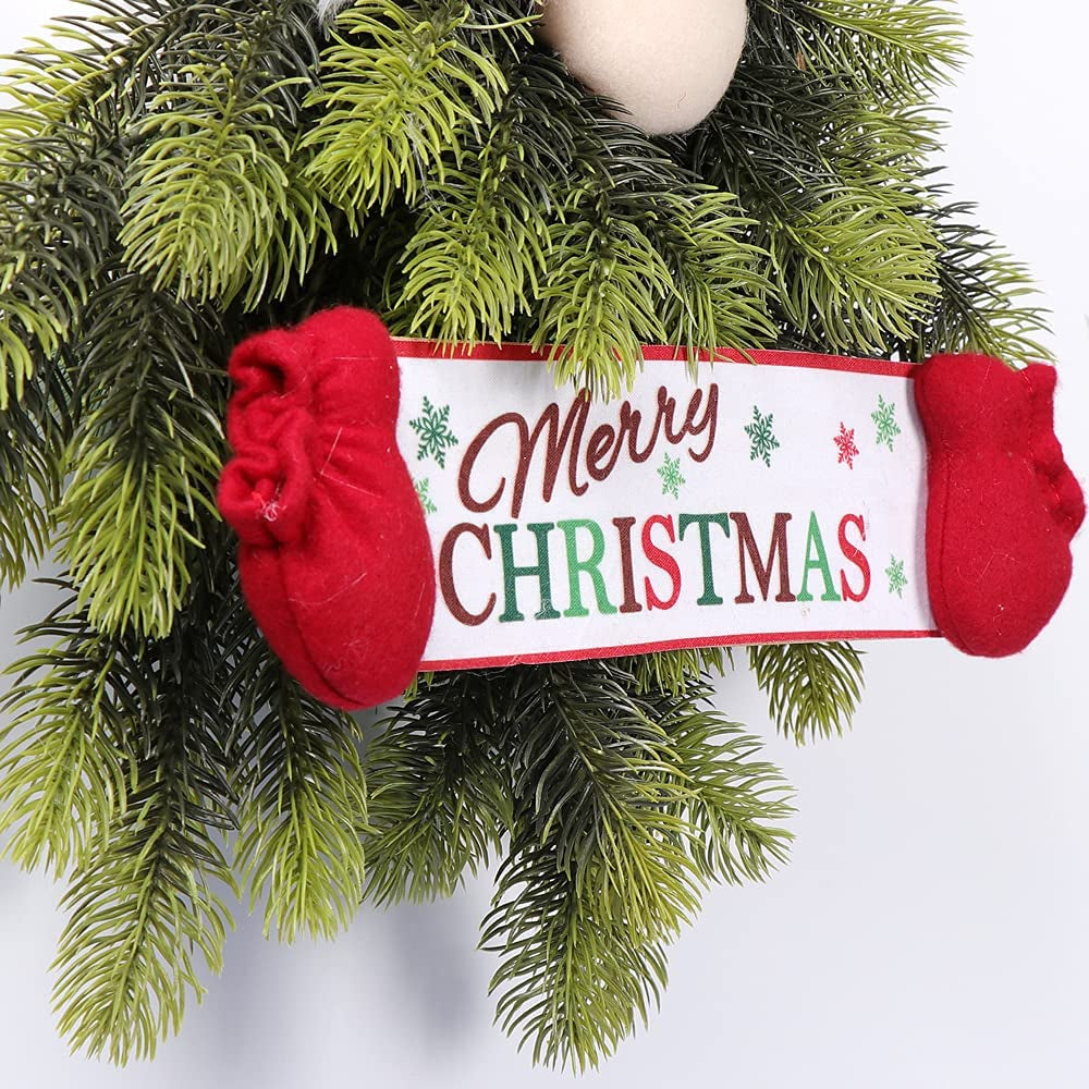 Christmas Wreath Artificial Gnome Wreath Hanging Ornament Wall Decor Sign for Front Door Porch Living Room Home