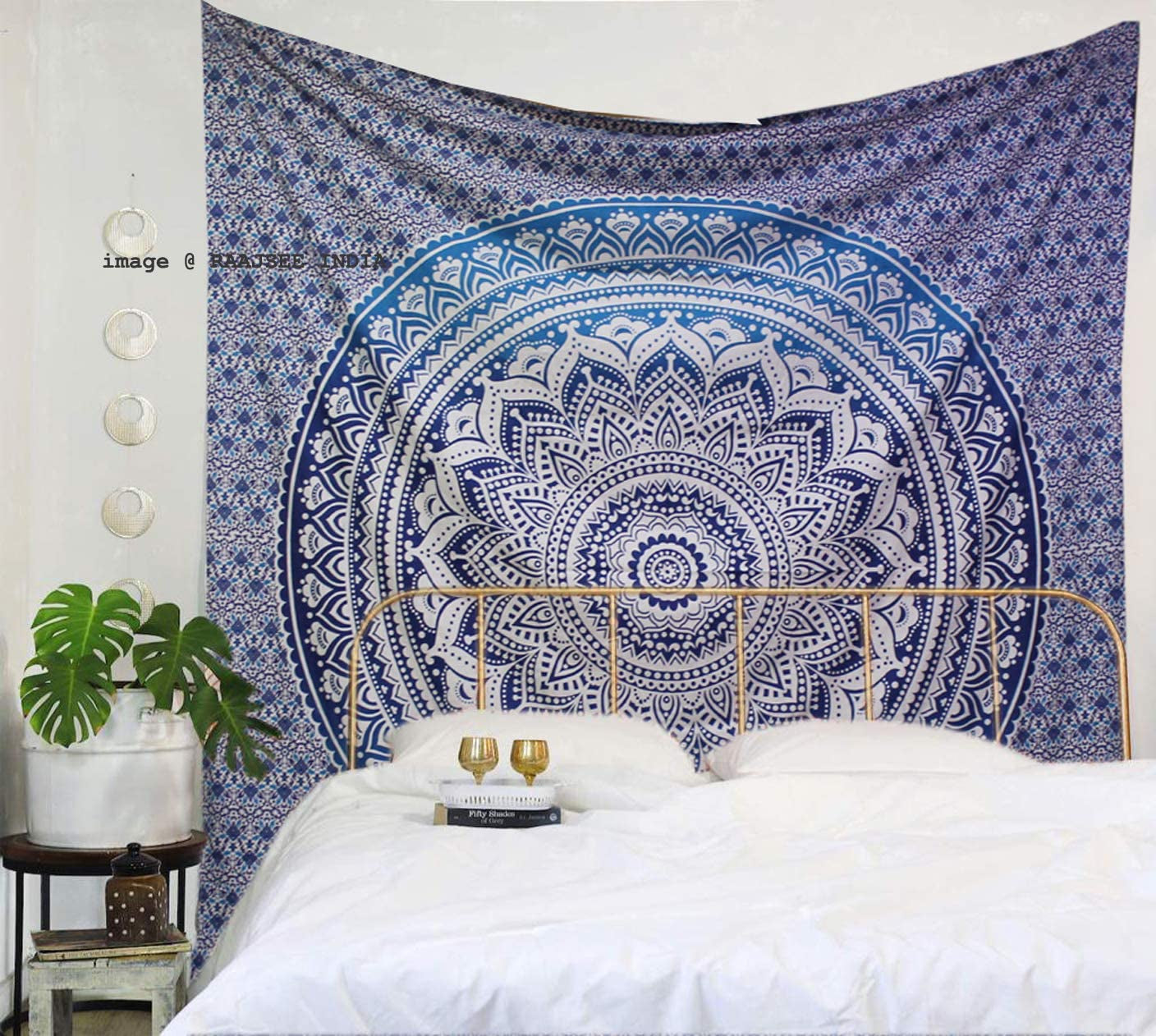 Top Selling Original Gold Mandala Ombre Tapestry Wall Hanging, Boho Bohemian Hippie Tapestries/Indian Cotton Dorm Decor Golden Twin Bedspread/Meditation Yoga Mat Rug 52X60 Inches