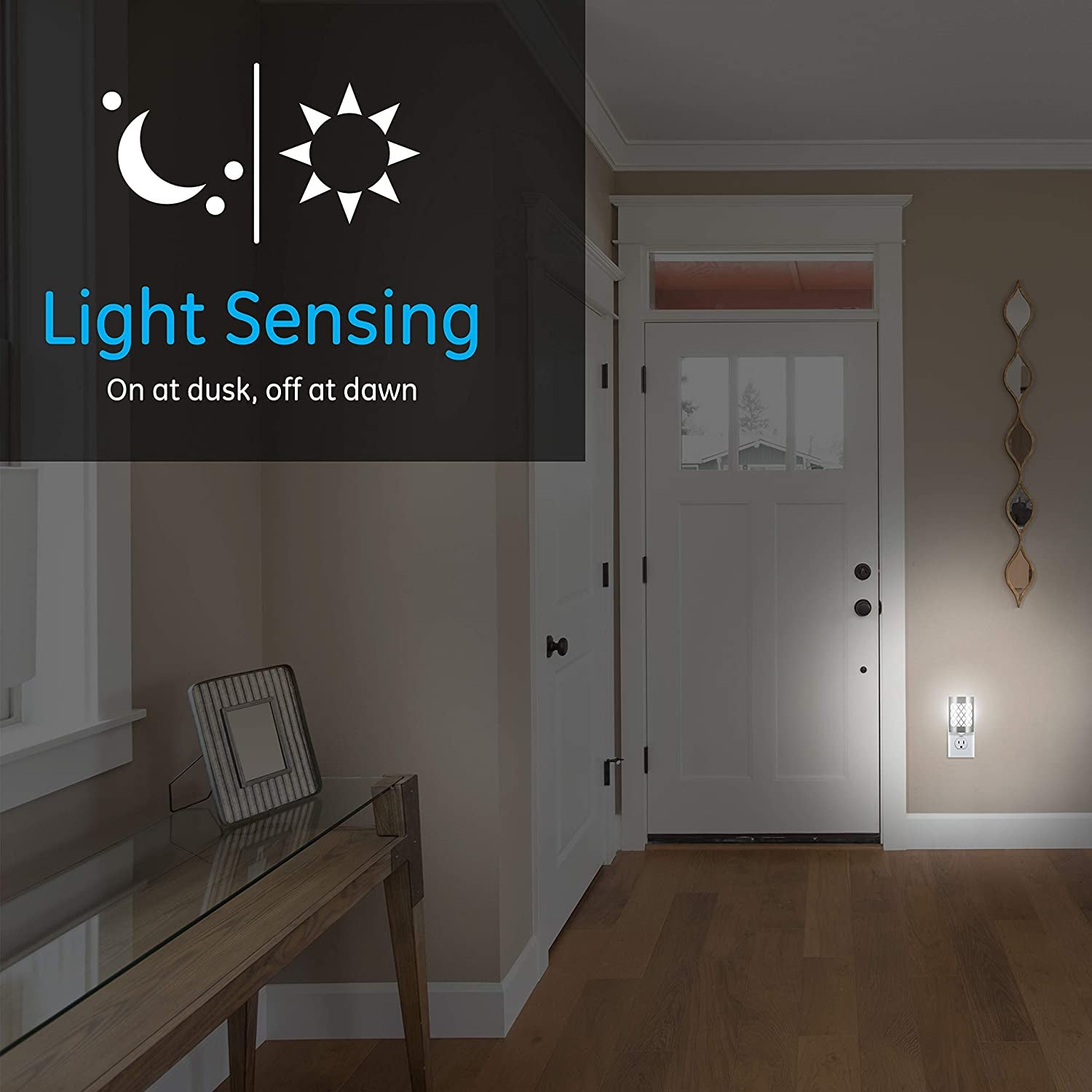 GE Coverlite LED Night Light, Decorative, Plug-In, Smart Dusk-To-Dawn Sensor, Home Décor, Ideal for Bedroom, Bathroom, Kitchen, Hallway, 2 Pack, 46815, Brushed Nickel | Moroccan