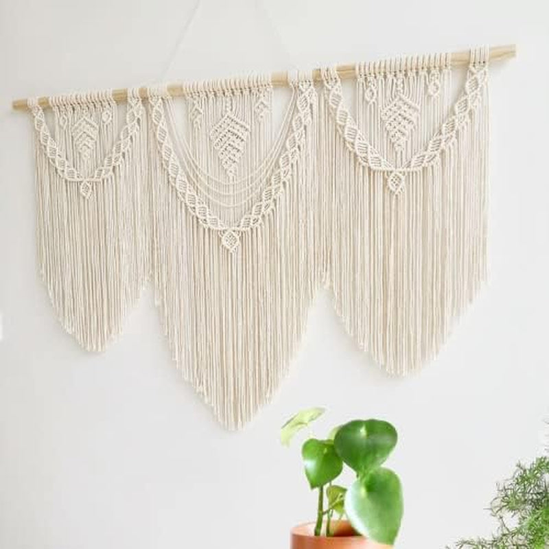 Large Macrame Wall Hanging - Boho Tapestry Macrame Wall Decor Art- Chic Bohemian Handmade Woven Tapestry Home Decoration for Bedroom Living Room Apartment Wedding Party - 43"X32" (Beige-Leaf)