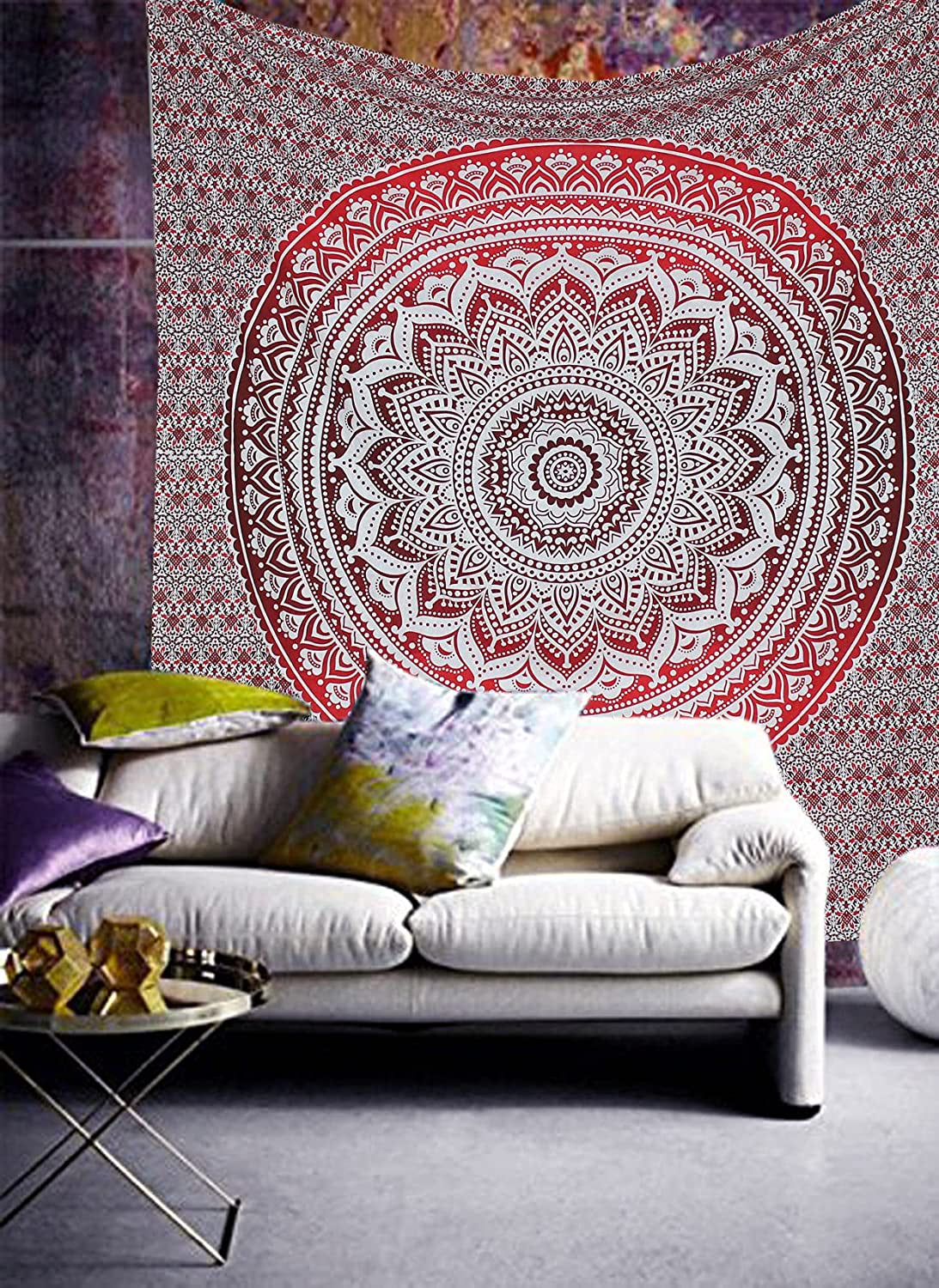 Top Selling Original Gold Mandala Ombre Tapestry Wall Hanging, Boho Bohemian Hippie Tapestries/Indian Cotton Dorm Decor Golden Twin Bedspread/Meditation Yoga Mat Rug 52X60 Inches