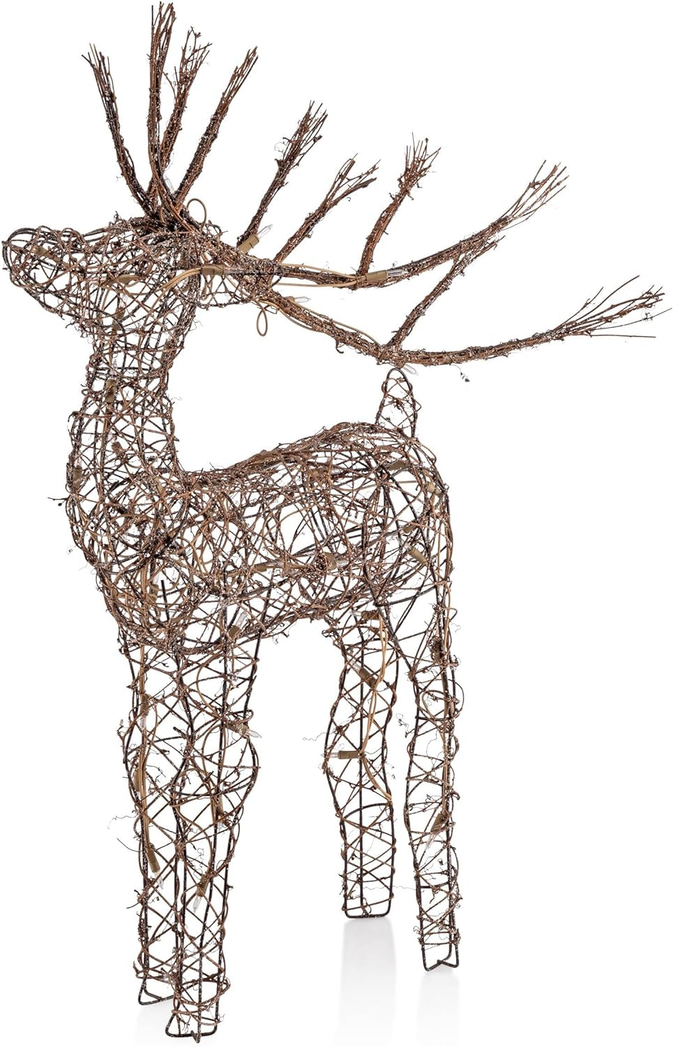 35"H Outdoor Rattan Holiday Reindeer Lawn Decoration with White Lights