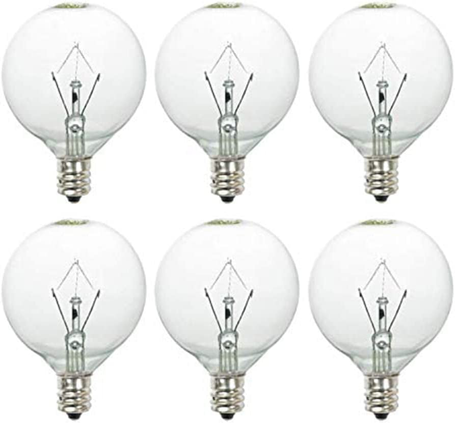 Wax Warmer Bulbs,G50 25 Watt Light Bulbs for Wax Warmer & Full Size Scentsy Warmer,G16.5 Globe Candelabra E12 Base Incandescent Clear Light Bulbs for Wax Warmer,Dimmable,2700K Warm White,6 Pack