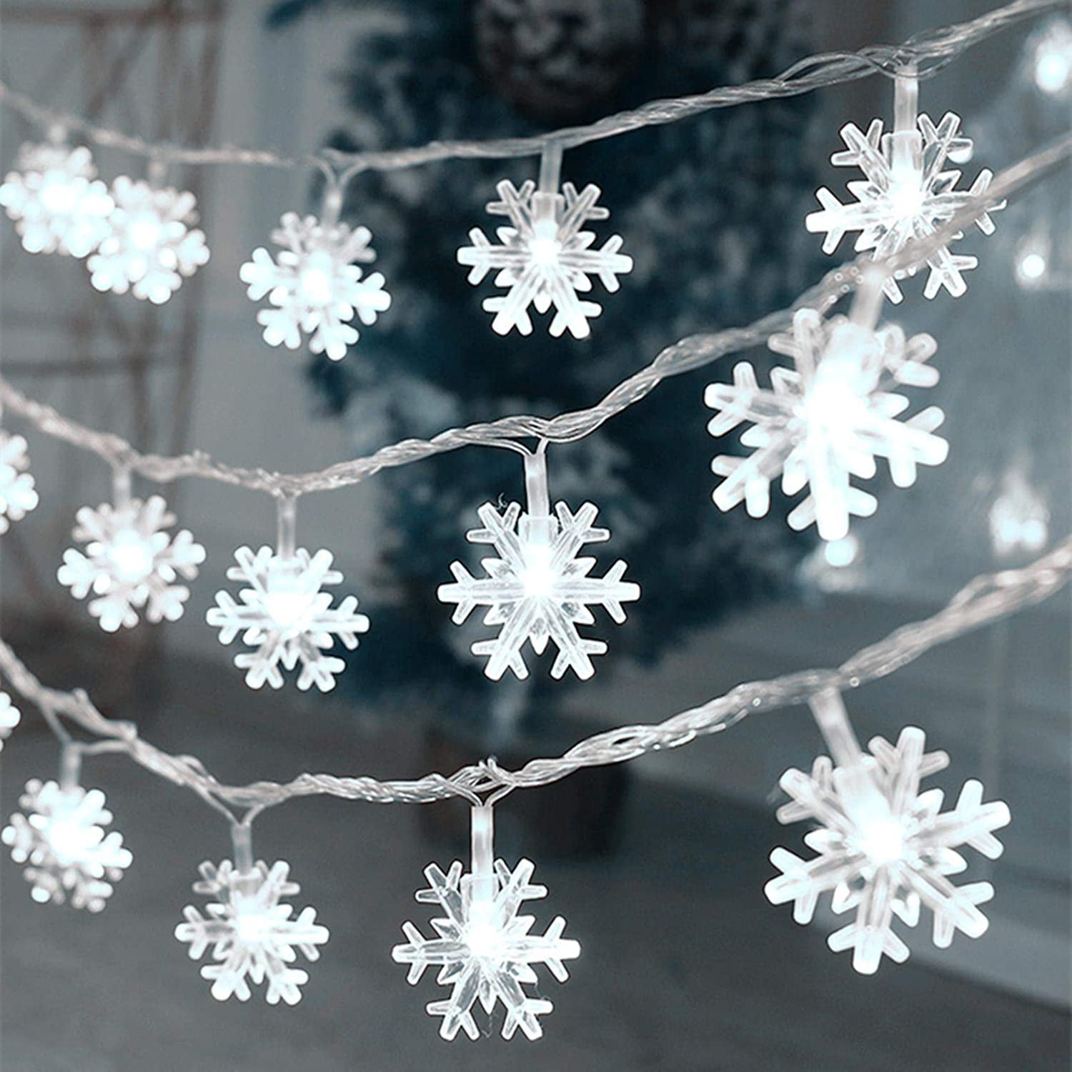 Christmas Lights, 20 Ft 40 LED Snowflake String Lights Battery Operated Fairy Lights for Bedroom Room Party Home Xmas Decor Indoor Outdoor Tree Decorations Warm White