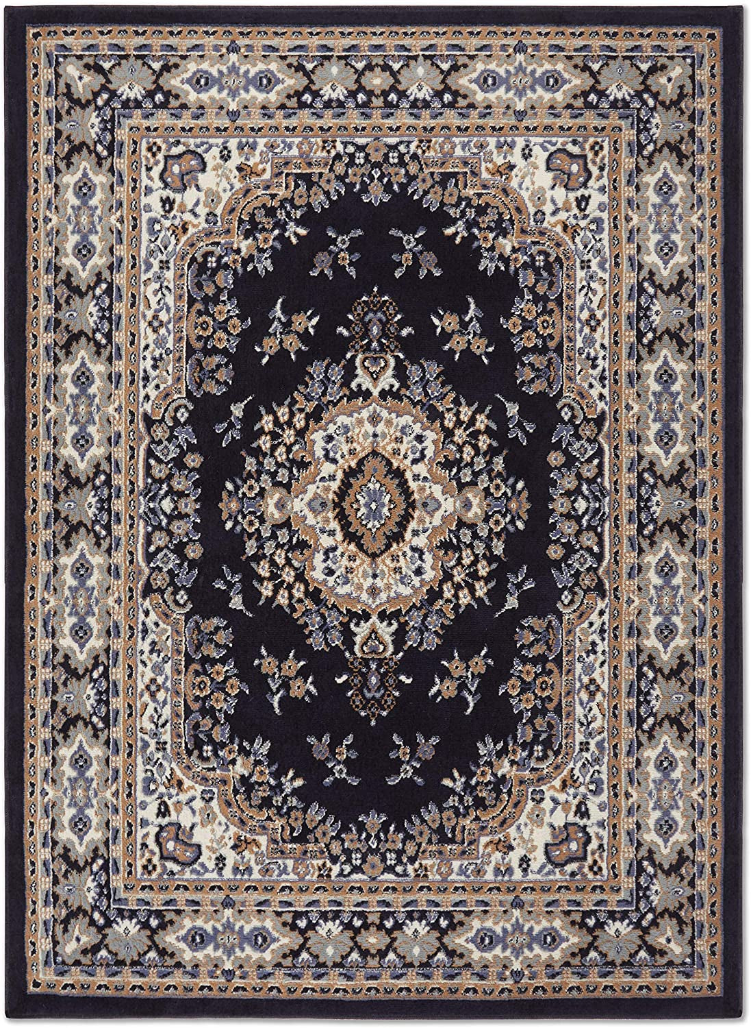 Premium Sakarya Traditional Medallion Border Area Rug, Navy Blue, 21"X35" Rectangle