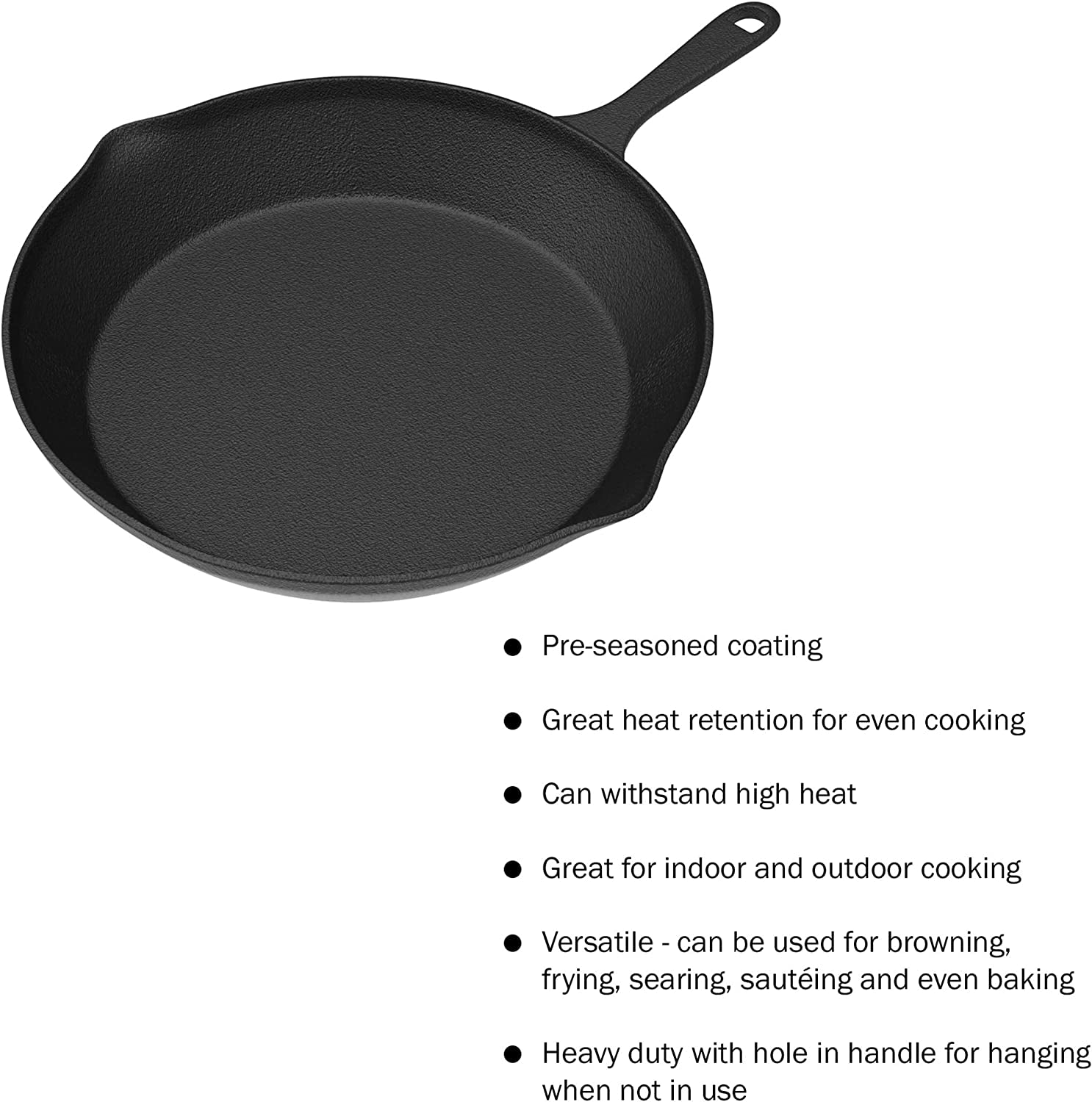 Home-Complete Frying Pans - Set of 3 Pre-Seasoned Cast Iron Skillets with 10-Inch, 8-Inch, and 6-Inch Sizes - Nonstick Camping Cookware (Black)