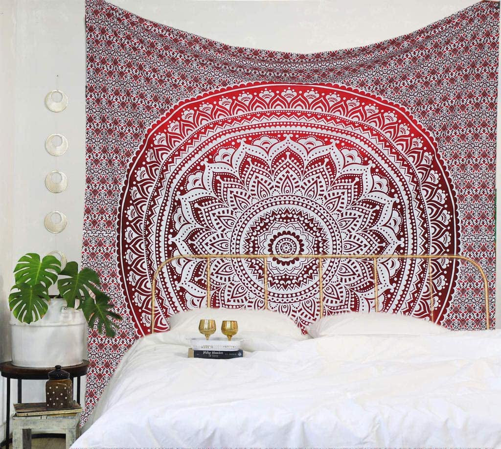 Top Selling Original Gold Mandala Ombre Tapestry Wall Hanging, Boho Bohemian Hippie Tapestries/Indian Cotton Dorm Decor Golden Twin Bedspread/Meditation Yoga Mat Rug 52X60 Inches