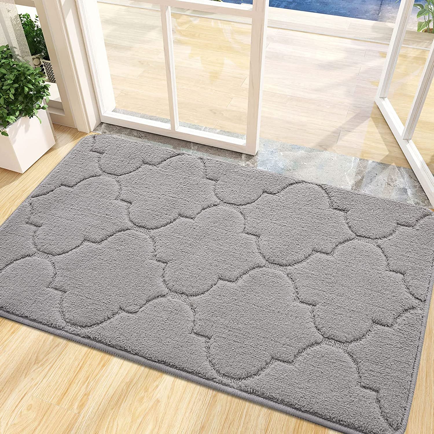 Door Mat, Indoor Mat, Non-Slip, Dirt Resist, Absorbent Entryway Doormat, Low-Profile inside Front Doormats for Entrance (32X20 Inches, Grey)